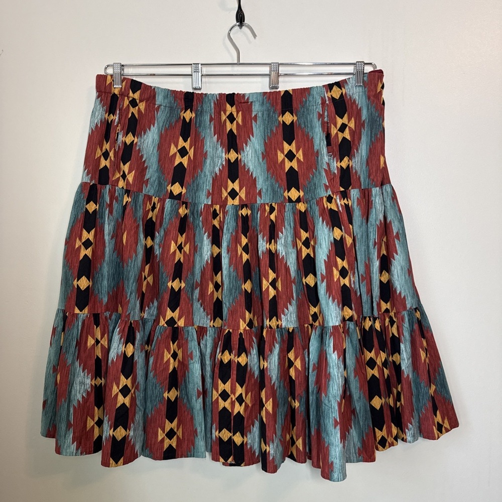 Vintage Sedona Stitchery‎ Skirt Southwestern Tiered Aztec Broomstick Tribal
